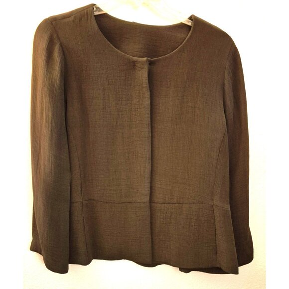 Eileen Fisher Collarless Rayon Silk Olive/Brown Jacket Size XL EUC - Picture 2 of 11